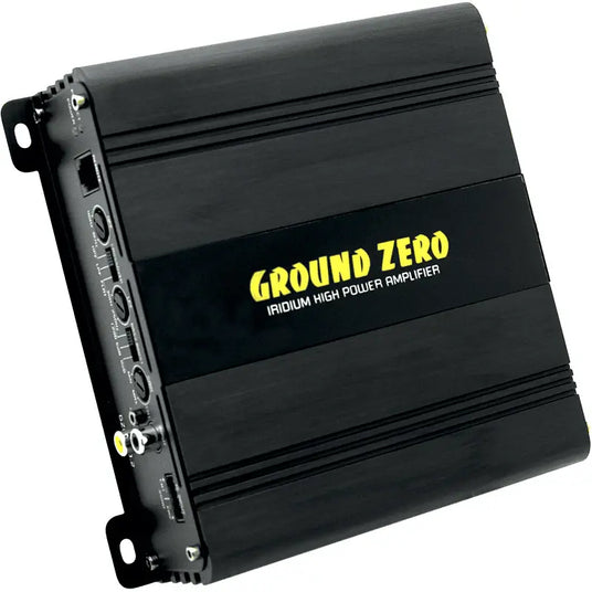 Ground Zero Iridium GZIA 100 Car-Audio-Endstufe in Schwarz mit gelbem Schriftzug und seitlichen Reglern